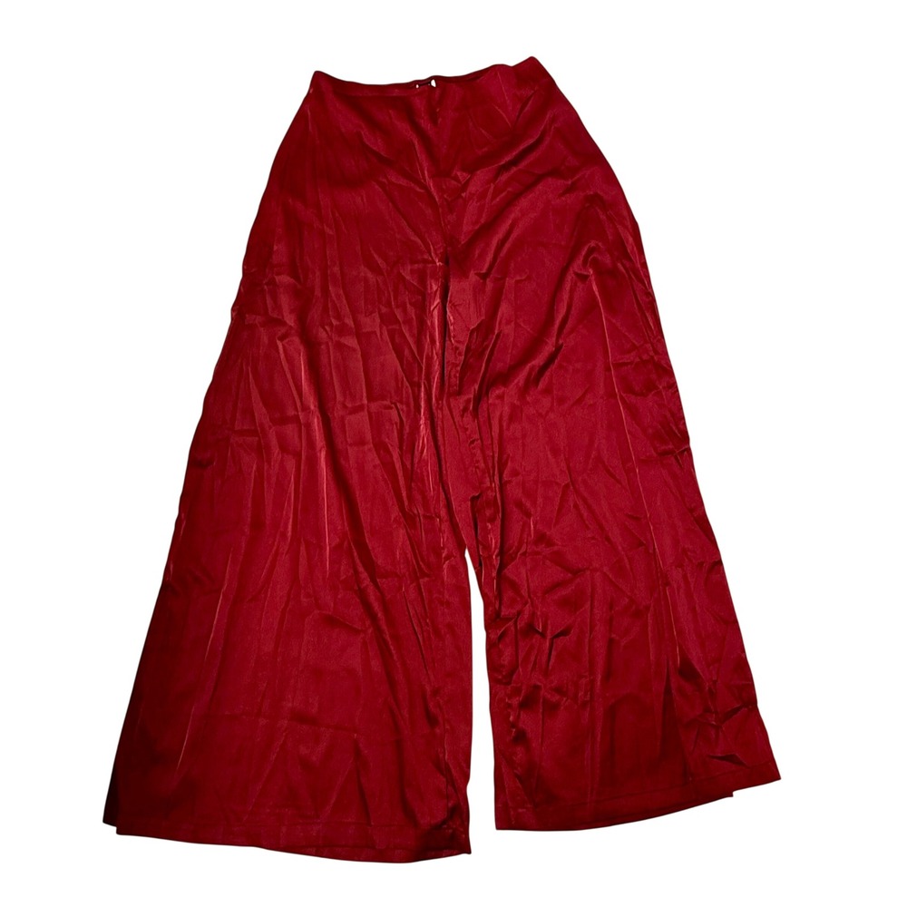 SHEIN Womens XL Burgundy Satin Wide Leg High Rise Flowy Pants Lounge Party New